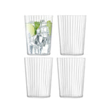 Set of four LSA GIO LINE tumblers in clear glass, 560ml capacity each, with sleek modern design.