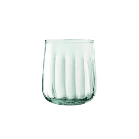 Set of four LSA Mia tumblers, 410ml recycled glass with optic design, ideal for beverages and stylish table setting.
