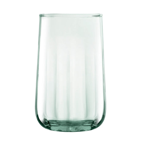 Set of four matte LSA Mia long drink glasses, 590ml capacity, clear glass with a modern design.