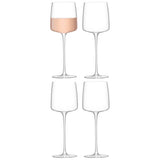 Set of four clear LSA Metropolitan wine glasses, 350ml, showcasing sleek, modern design for enjoying wine elegantly.