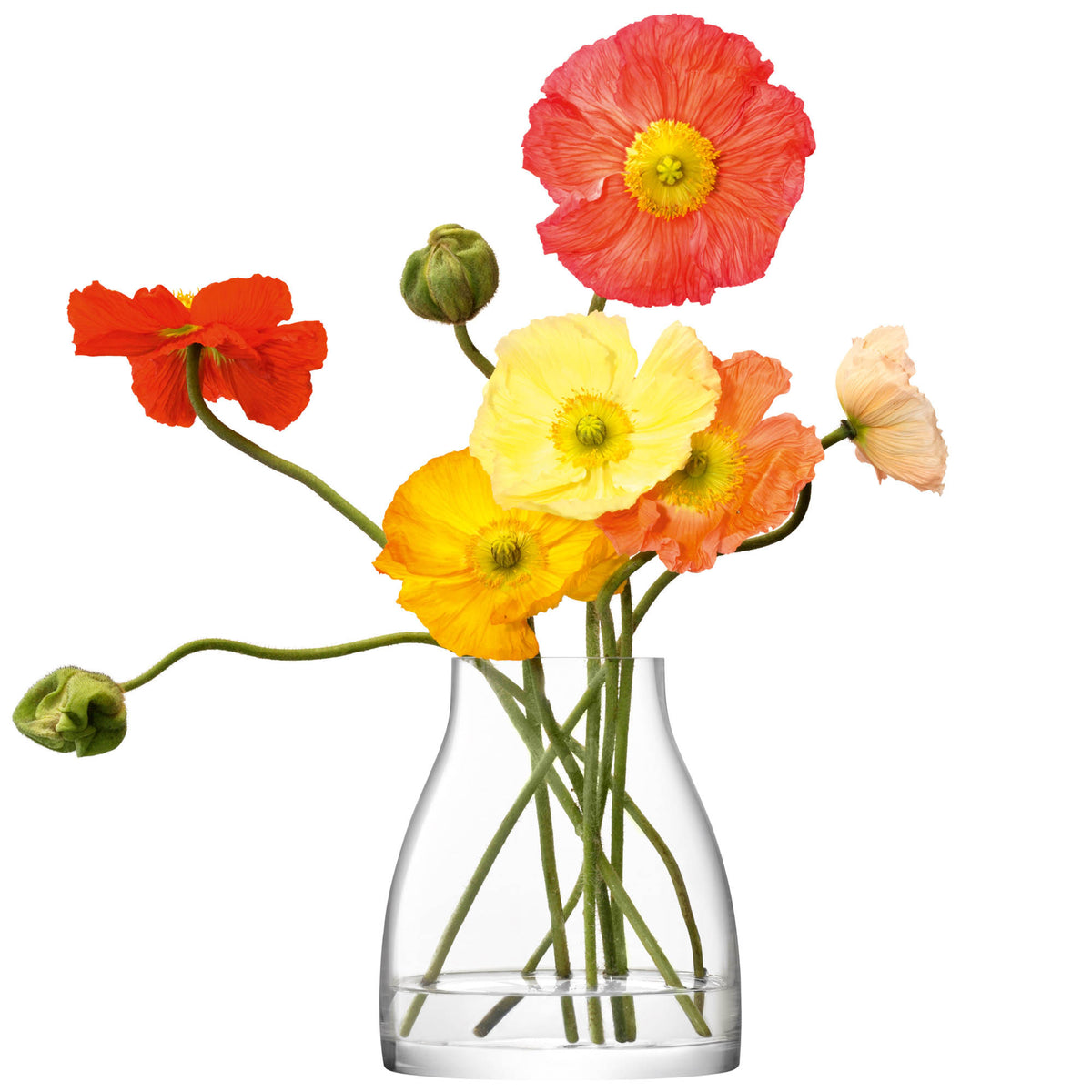 Clear LSA Flower Kiln Vase standing 21cm tall with a sleek, modern design, perfect for displaying floral arrangements.