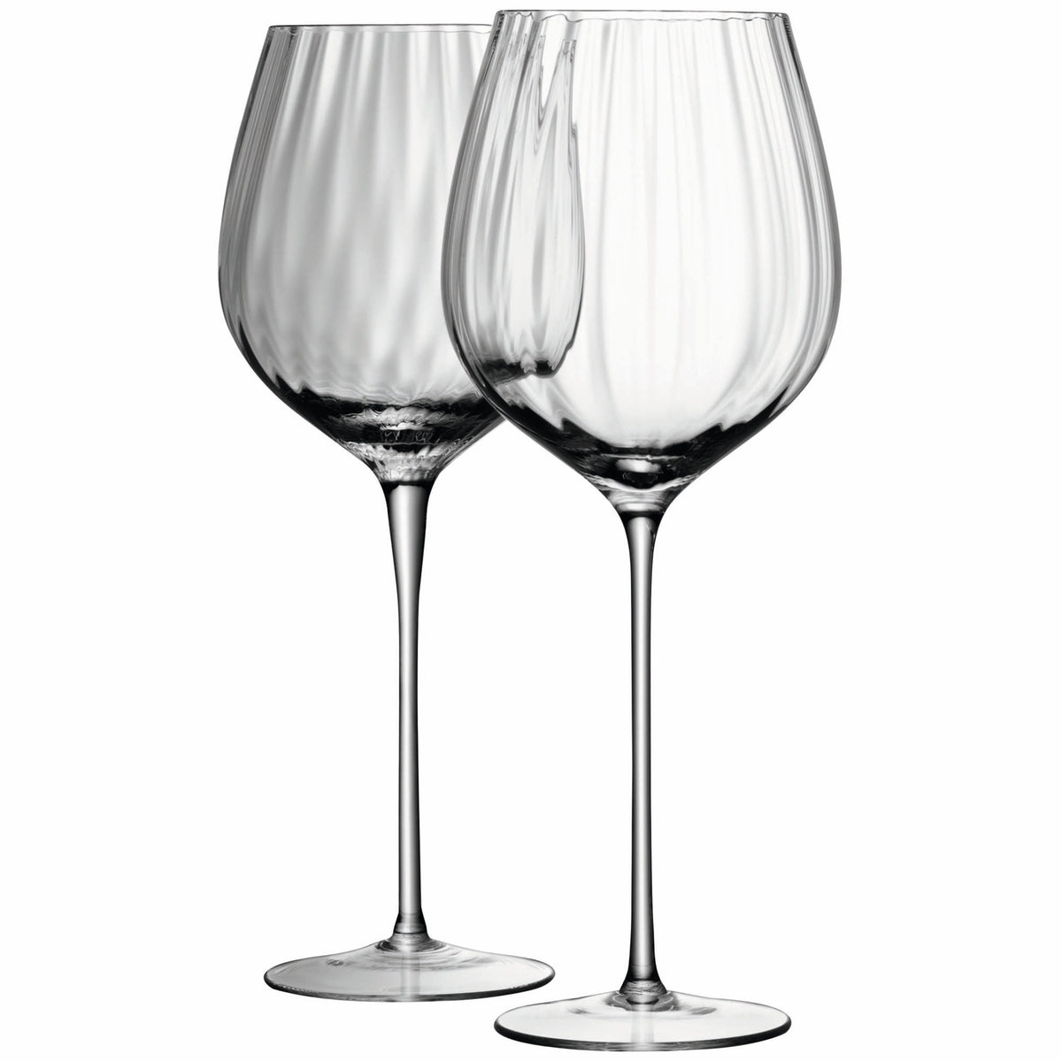 Two clear LSA Aurelia red wine glasses with 660ml capacity, featuring elegant optic design, perfect for enjoying wine.