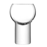 Set of four LSA Boris liqueur glasses in clear glass, 60-90ml, with assorted shapes for serving liqueurs.