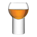 Set of four LSA Boris liqueur glasses in clear glass, 60-90ml capacity, with assorted designs for elegant serving.