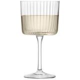 Set of four clear LSA GIO LINE wine glasses, 250ml capacity, elegant design perfect for serving wine.