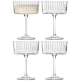 Set of four clear LSA Gio Line champagne glasses, 230ml cocktail glasses for elegant drinking.