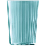 Set of four LSA Tumbler GEMS in ocean blue, 560ml capacity, with sleek glass design perfect for beverages.