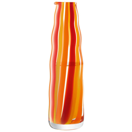 LSA Folk 1L carafe in orange, red, and yellow glass with a sleek, curved design for serving beverages.