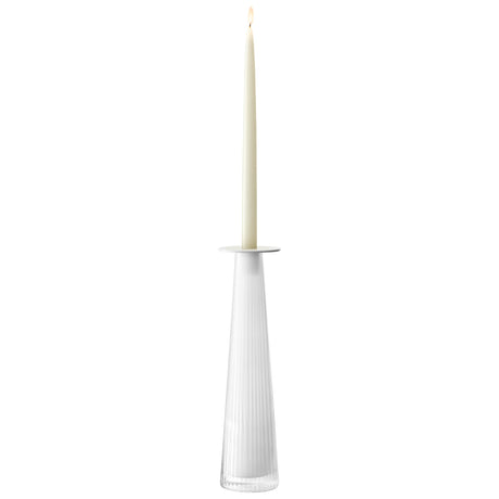 White LSA Beacon candle holder and vase, 34cm tall, with a sleek modern design and smooth chalk white finish.