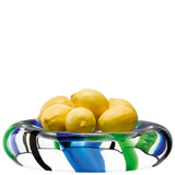 LSA Folk reverse bowl in black, blue, and green with a 36cm diameter, serving as a stylish ceramic serving bowl.