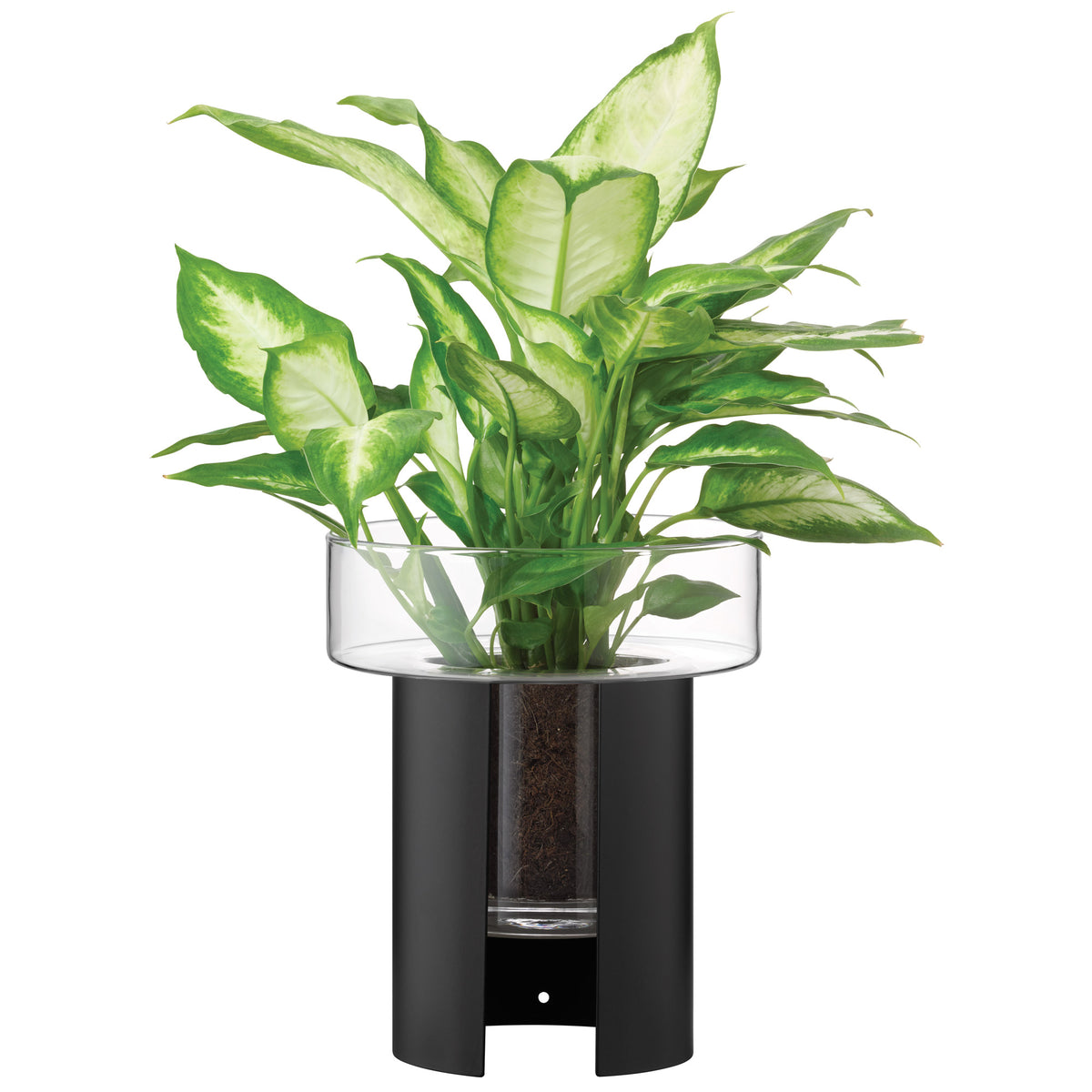 Black LSA Planter TERRAZZA with a 22cm height, featuring a sleek, modern design perfect for indoor or outdoor plants.