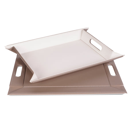 Wendetablett von Freeform, 2-in-1 Tablett und Tischset, klein, weiß und taupe, zeigt die wendbare Oberfläche.