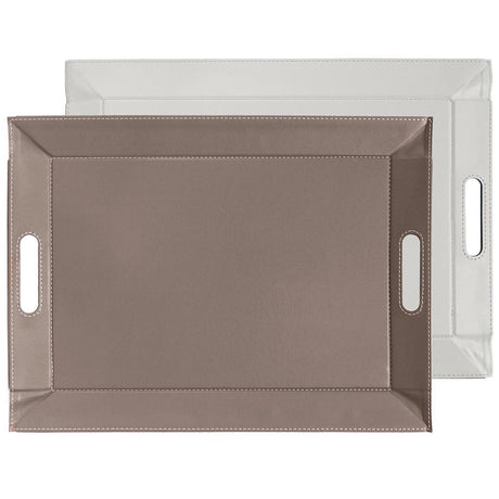 Großes Wendetablett von Freeform, 2-in-1 Tablett und Tischset in Weiß und Taupe, beidseitig nutzbar.