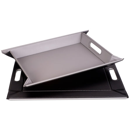 Wendetablett von Freeform, 2in1 Tablett und Tischset Duo, großes, graues und schwarzes, wendbares Tablett auf einer Oberfläche