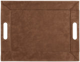 Braunes FREEFORM Tablett im Duo-Lederoptik, elegantes Tablett für Dekoration oder Servieren, detailreiche Oberfläche.