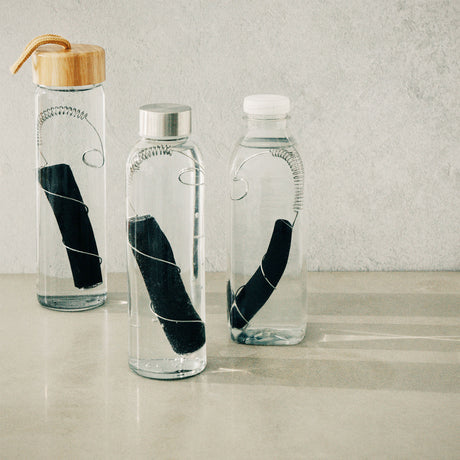Aktivkohlefilter von BLACK+BLUM, CARACOL, schwarz, zeigt den Filter mit schwarzer Aktivkohle und Filtergehäuse.