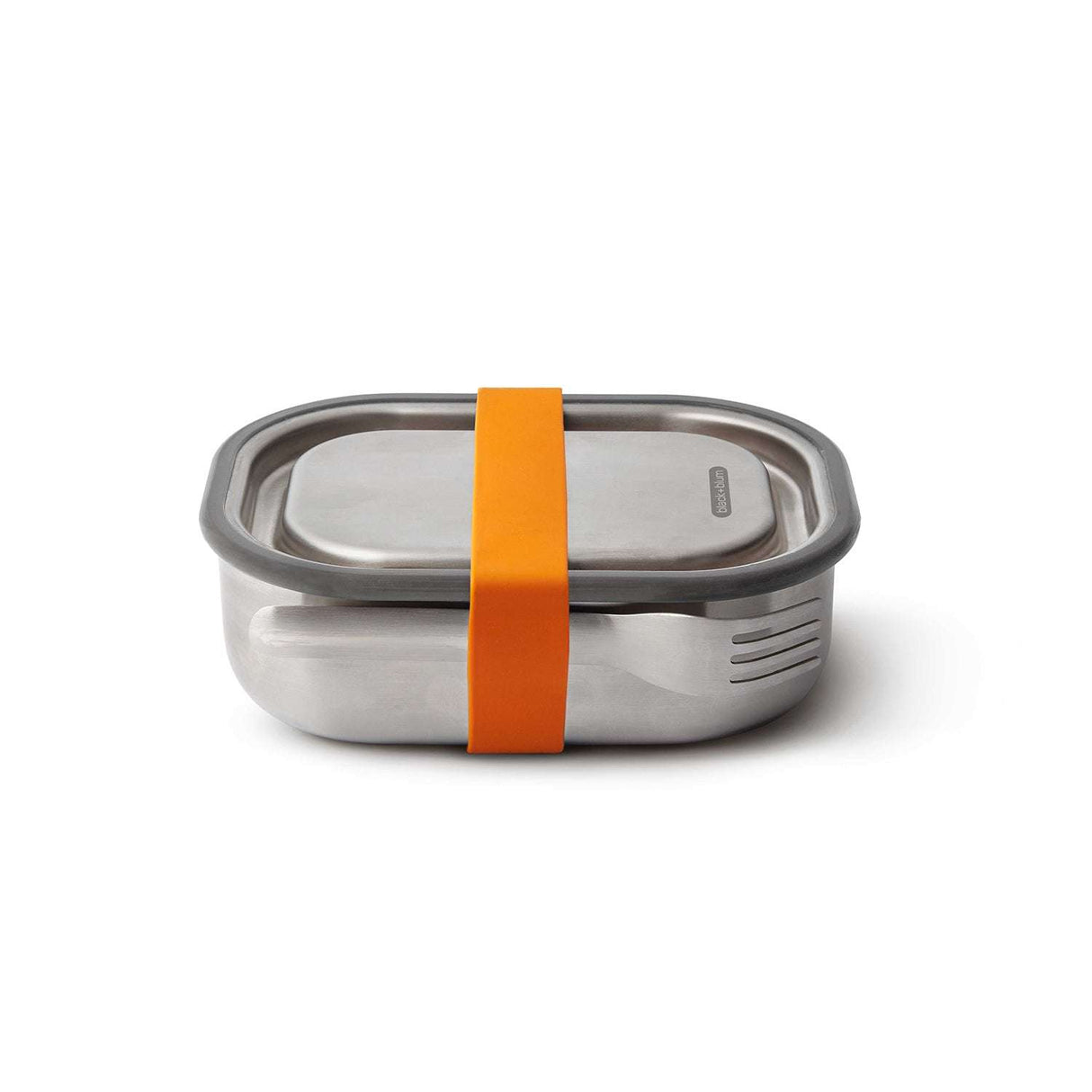 Edelstahl Lunchbox von black+blum in Orange, 600 ml, mit klarer Trennwand und sicherem Verschluss für frisches Essen.