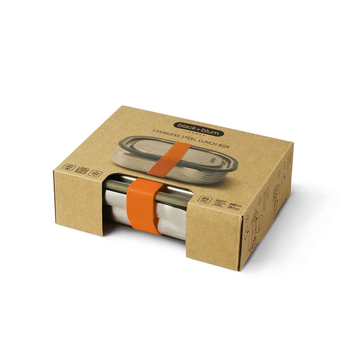Orange Edelstahl Lunchbox von black+blum, 600 ml, mit Deckel, ideal für Mittagessen und unterwegs.