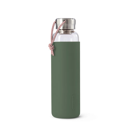 BLACK+BLUM Trinkflasche TO-GO GLAS in Ozean, 600 ml, aus Glas mit schwarzem Deckel, ideal für unterwegs