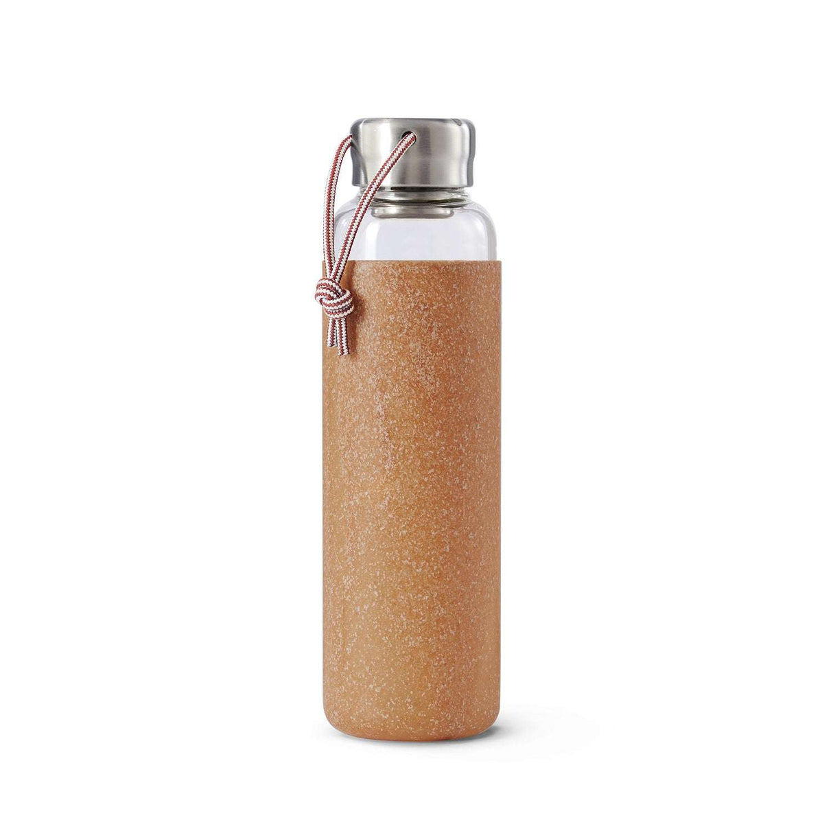 Schwarze black+blum Glas-Wasserflasche mit Mandelmuster, 600 ml, nachhaltige Trinkflasche aus Glas