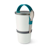 Schwarze Black+Blum Lunchpot ORIGNAL im Ozean-Design, 900 ml, mit verschließbarem Deckel und auslaufsicherem Material.