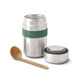 Schwarzer und orangefarbener BLACK+BLUM Lunchbecher, Food Flask, isolierte Trinkflasche für unterwegs, aus Edelstahl gefertigt