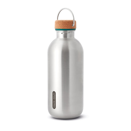 Schwarze BLACK+BLUM Trinkflasche Classic aus Edelstahl, 600 ml Fassungsvermögen, mit Schraubverschluss und transparentem Design