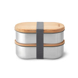 Schlichte silberne BLACK+BLUM Bentobox CLASSIC, 2x 500 ml, aus Edelstahl, mit separaten Fächern für Lunch oder Snacks.