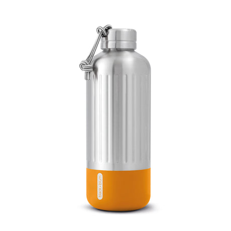 Schwarze BLACK+BLUM Isolierflasche Explorer in Orange, doppelwandige Thermoflasche für Getränke, langlebiges Design