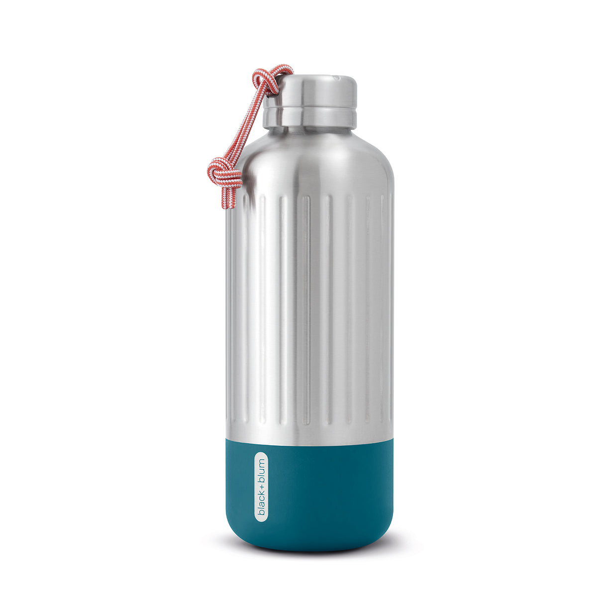 Schwarze und orangefarbene BLACK+BLUM Isolierflasche Explorer mit doppelwandiger Isolierung und Schraubverschluss.