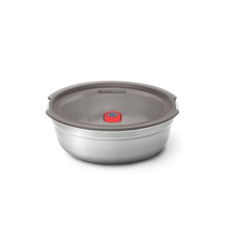 Edelstahl-Multifunktionsdose von BLACK+BLUM mit Klappdeckel und praktischem Design, ideal für Lebensmittelaufbewahrung.