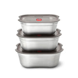 Schwarze BLACK+BLUM Multifunktionsdosen-Set mit drei Behältern in 650, 900 und 1200 ml, aus langlebigem Material.