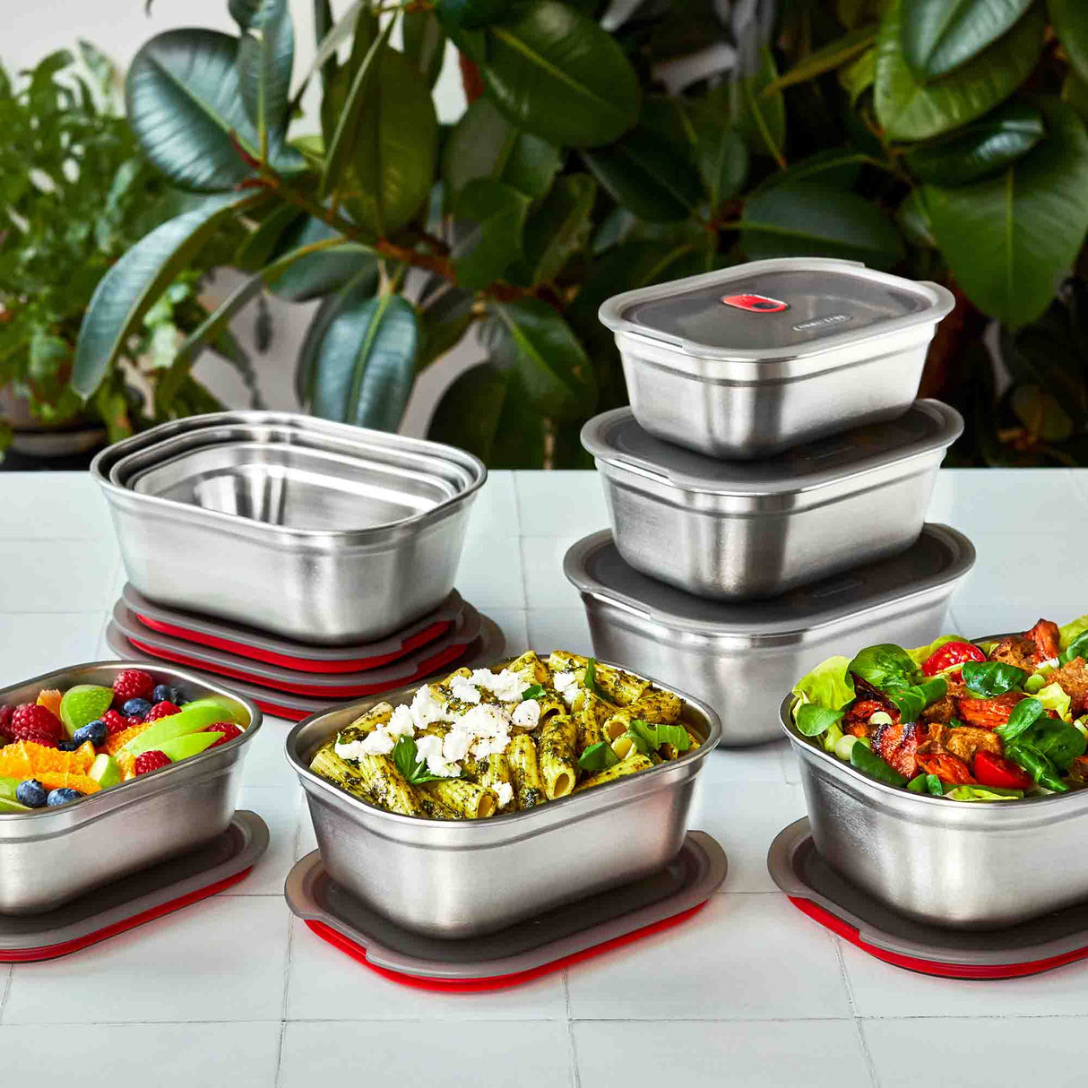 BLACK+BLUM Multifunktionsdose, 3er Set mit 650, 900 und 1200 ml, stapelbare Aufbewahrungsdosen aus Edelstahl