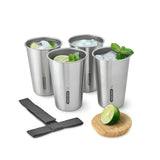 BLACK+BLUM stainless steel Becher-Set for to-go lunch, includes four durable, eco-friendly travel cups in a sleek design.