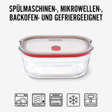 Schwarze BLACK+BLUM Multifunktionsdose aus Glas mit luftdichtem Verschluss für Lebensmittelaufbewahrung.