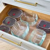 Vier schwarze und klare Glas-Multifunktionsdosen von BLACK+BLUM im 4er-Mix, ideal für Aufbewahrung und Organisation.