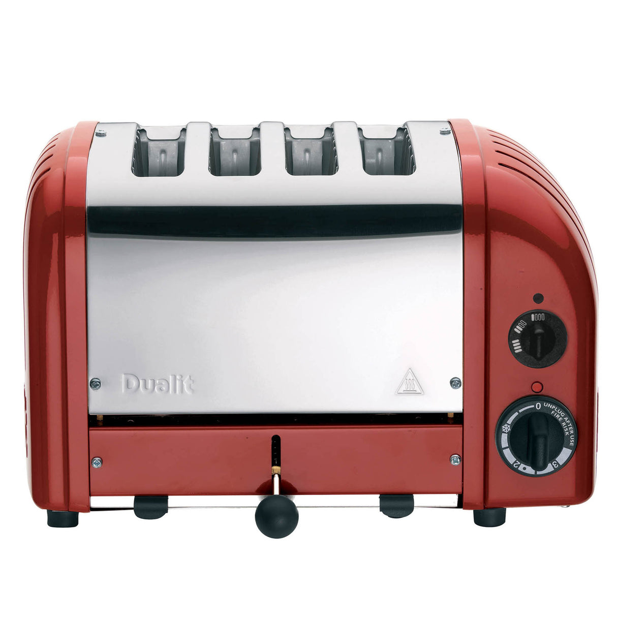 Roter DUALIT Toaster Newgen mit 4 Scheiben, Edelstahl-Design, modernes Küchengerät für knuspriges Toasten.