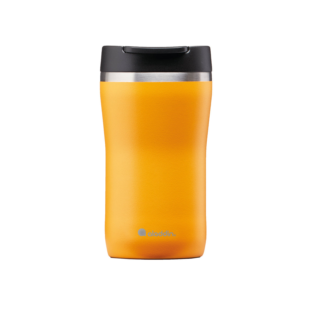 Gelber ALADDIN Thermobecher Barista, 250 ml, isoliert für heiße Getränke, langlebiges Edelstahl, mit Deckel, sonniges Design