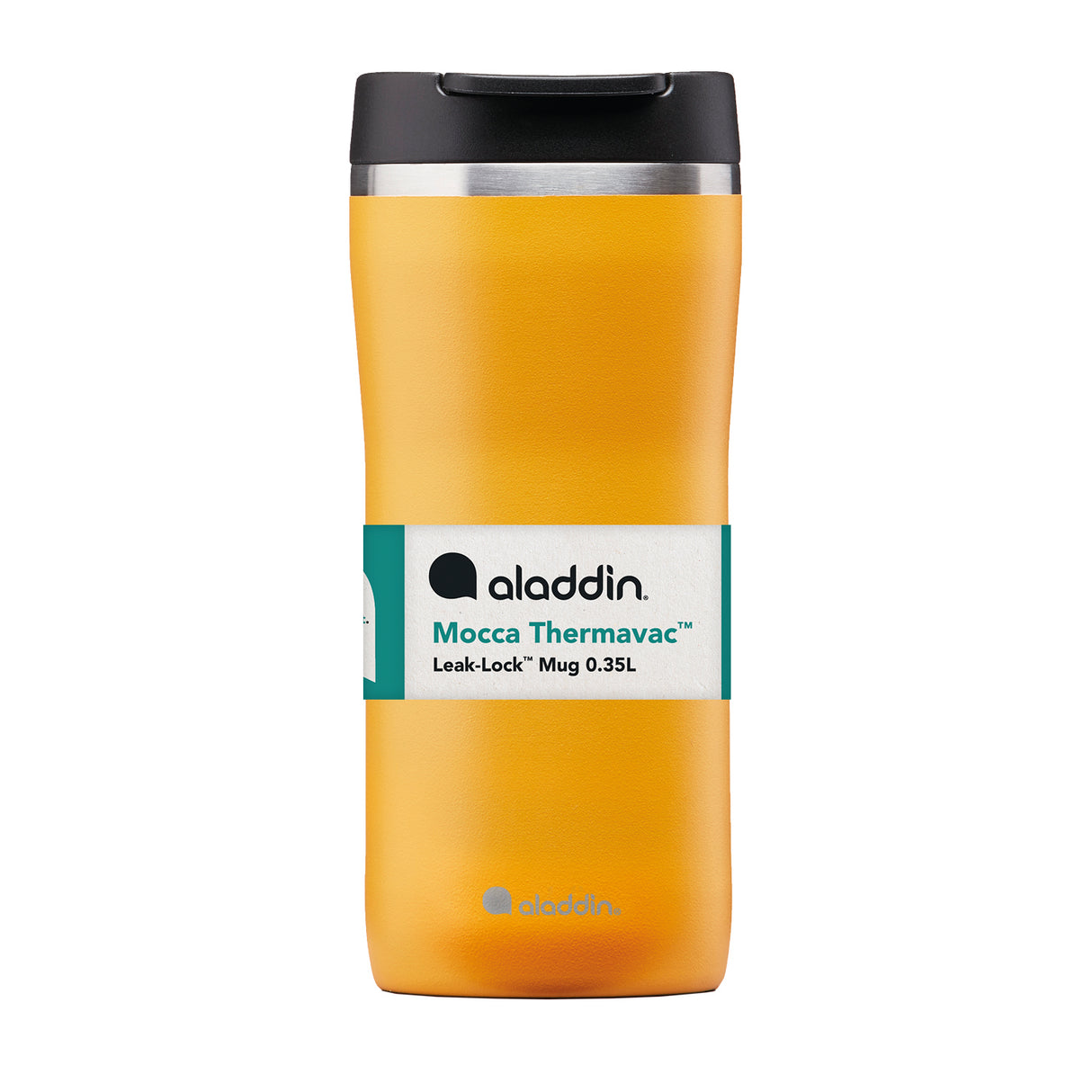 Gelber ALADDIN Thermobecher Barista mit 350 ml Fassungsvermögen, isoliert und perfekt für unterwegs.