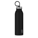 Schwarze ALADDIN Isolierflasche CHILLED, 550 ml, zeigt den Edelstahlkörper mit Verschluss und Griff für heiße und kalte Getränke.