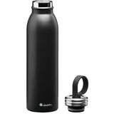 Schwarze ALADDIN Isolierflasche CHILLED, 550 ml, aus Edelstahl, mit Schraubverschluss und doppelter Isolierung, auf einem weißen Hintergrund.