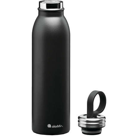 Schwarze ALADDIN Isolierflasche CHILLED, 550 ml, aus Edelstahl, mit Schraubverschluss und doppelter Isolierung, auf einem weißen Hintergrund.