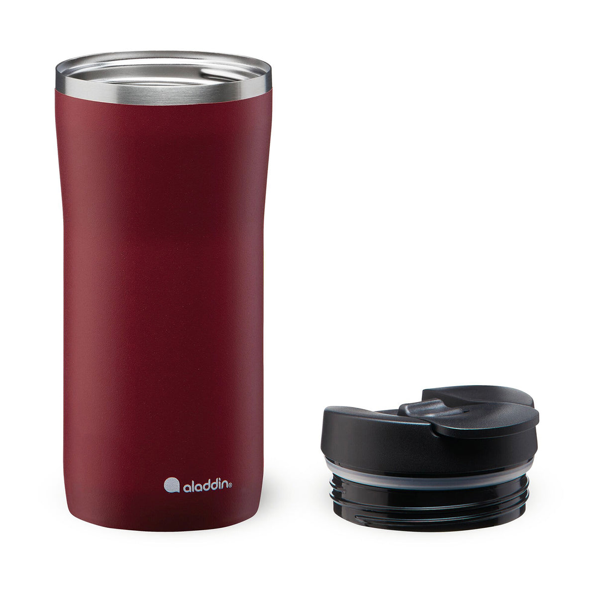 Aladdin Thermobecher Barista in Burgund, 350 ml, mit doppelwandigem Edelstahl, auslaufsicher und ideal für unterwegs.
