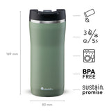 Grüner ALADDIN Thermobecher Barista, 350 ml, isoliert, mit Deckel und Griff, für Kaffee oder Tee, aus Edelstahl