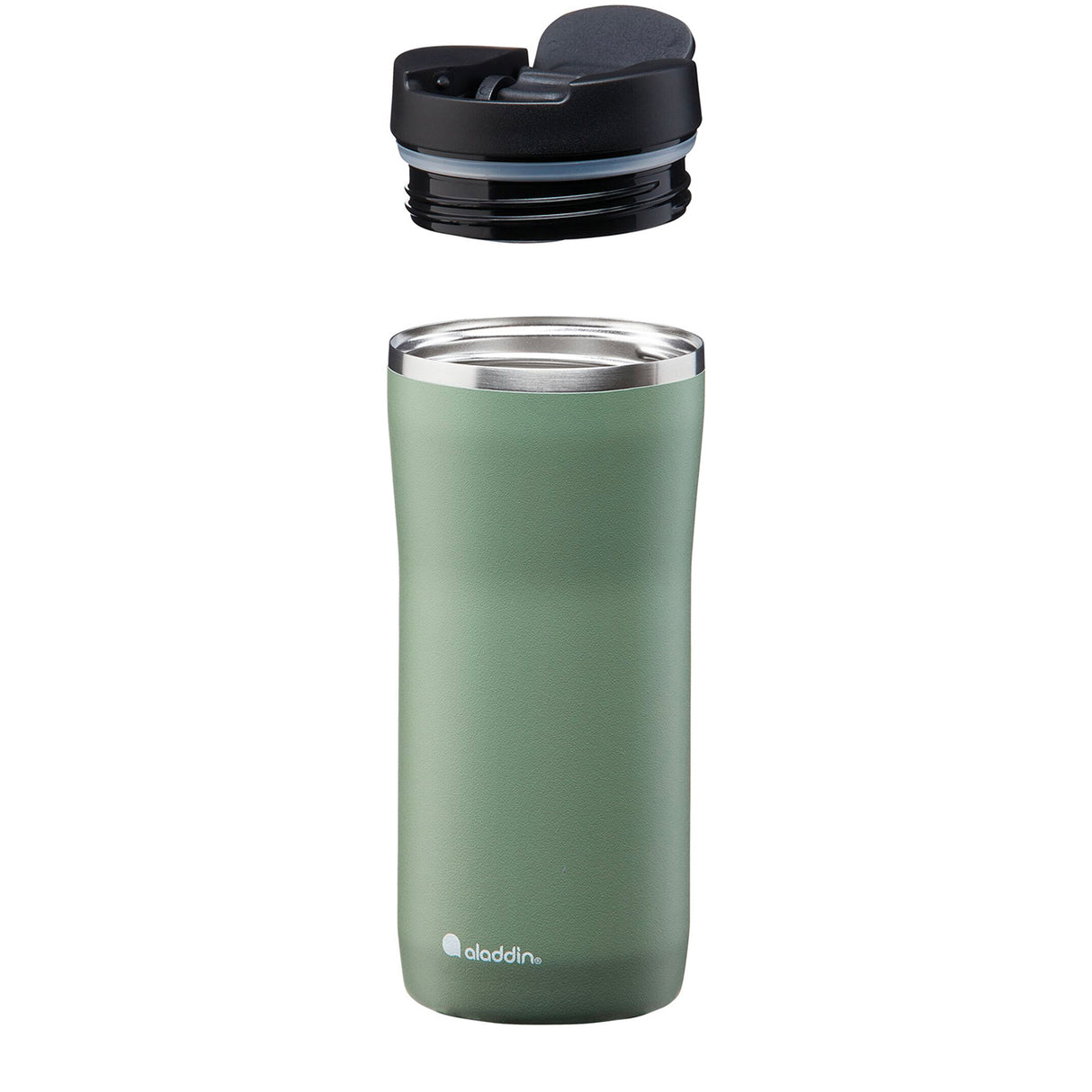 Grüner ALADDIN Thermobecher Barista, 350 ml, aus Edelstahl mit Schraubverschluss und thermischer Isolierung.