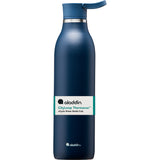 Blaue ALADDIN Isolierflasche CITY LOOP, 600 ml, aus langlebigem Edelstahl, zeigt den Deckel und die isolierende Oberfläche