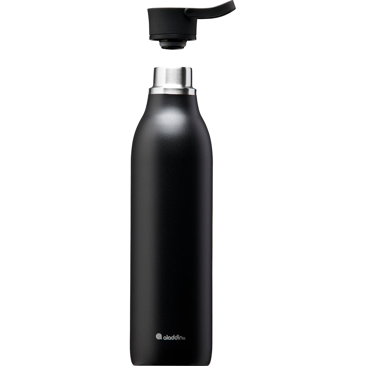 Schwarze ALADDIN Isolierflasche CITY LOOP, 600 ml, aus Edelstahl, mit doppelter Isolierung und praktischem Deckel.