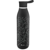 Schwarze ALADDIN Isolierflasche CITY LOOP, 600 ml, mit rotem Verschluss und Edelstahlkörper, für heiße und kalte Getränke