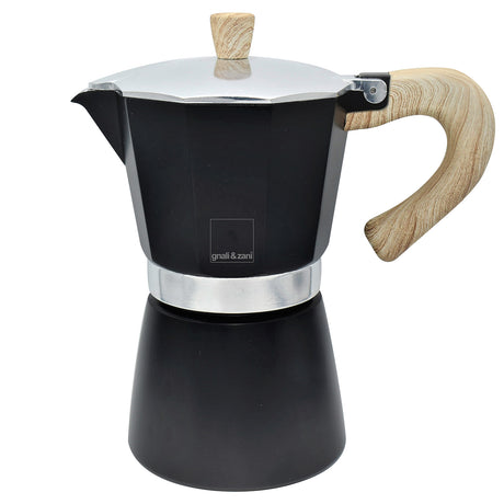 Schwarzer GNALI & ZANI Espressokocher VENEZIA aus Edelstahl, mit Griff und Deckel, für Kaffeezubereitung auf dem Herd.