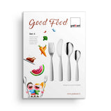 Kinderbesteck von GNALI & ZANI aus Edelstahl in neutralem Design, perfekt für Kinder zum Essen.